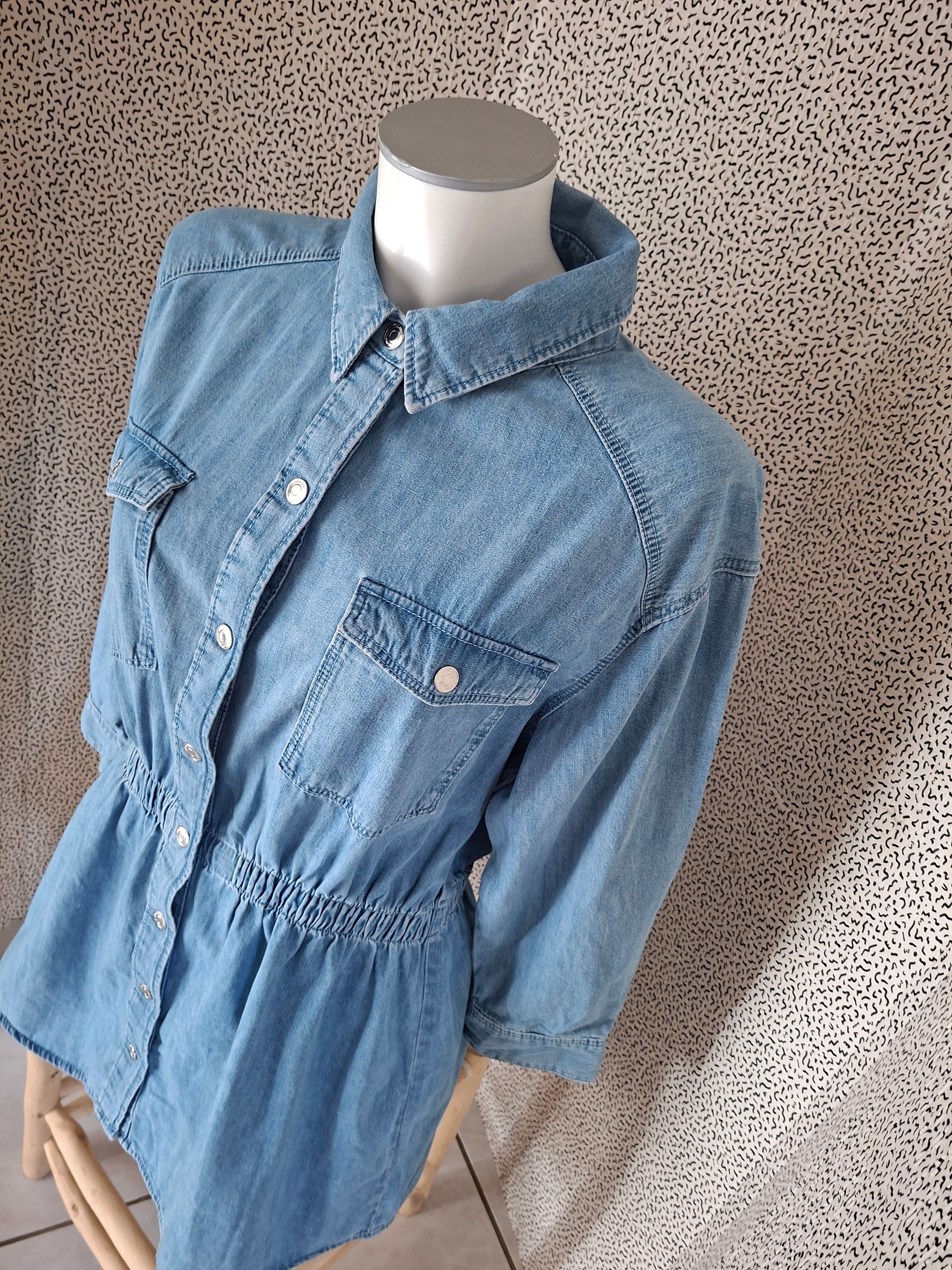 Robe chemise Zara en jean denim bleu – Taille L – 100 % coton