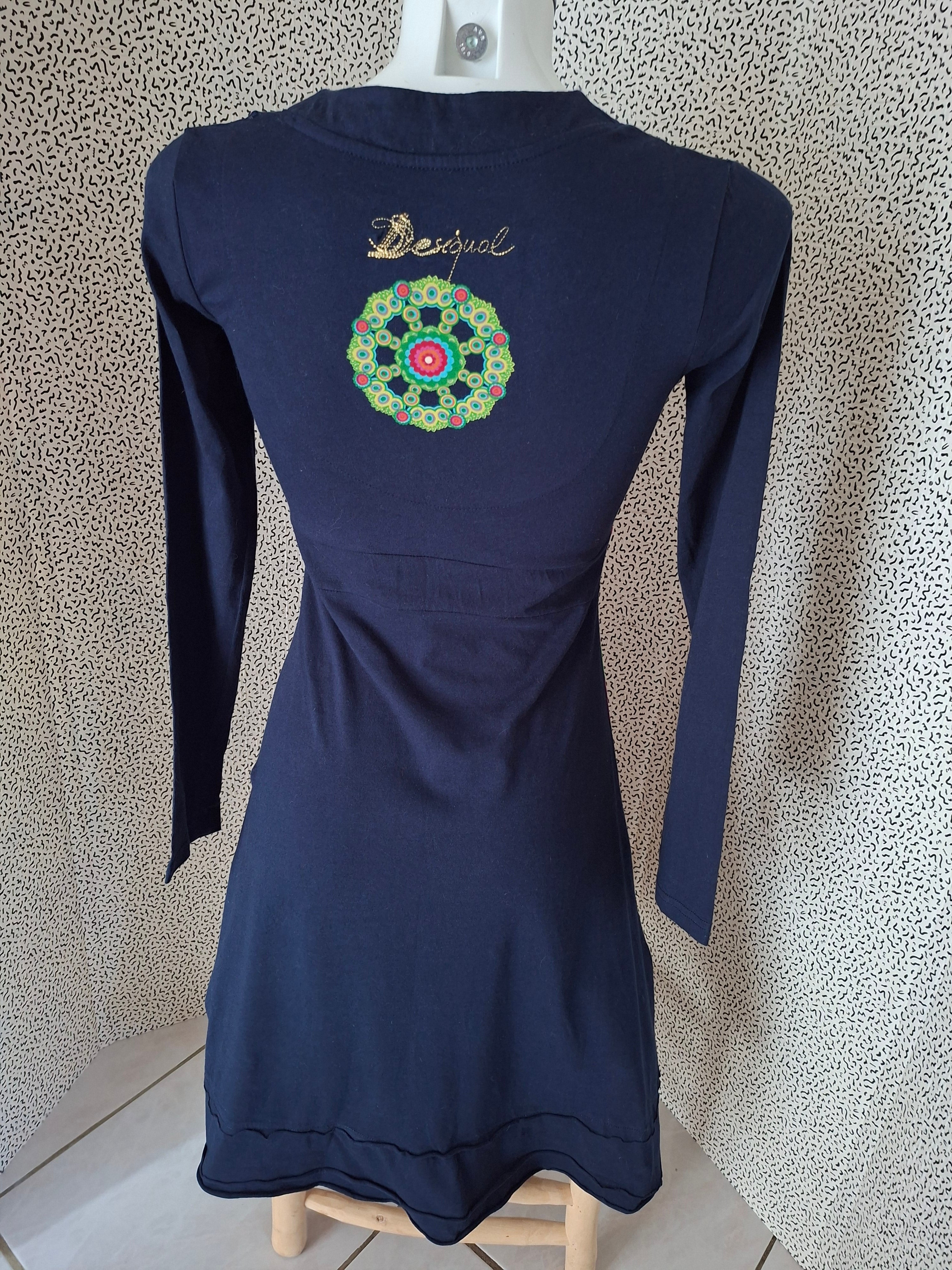 Robe Desigual femme S bleu marine multicolore sequins 100% coton