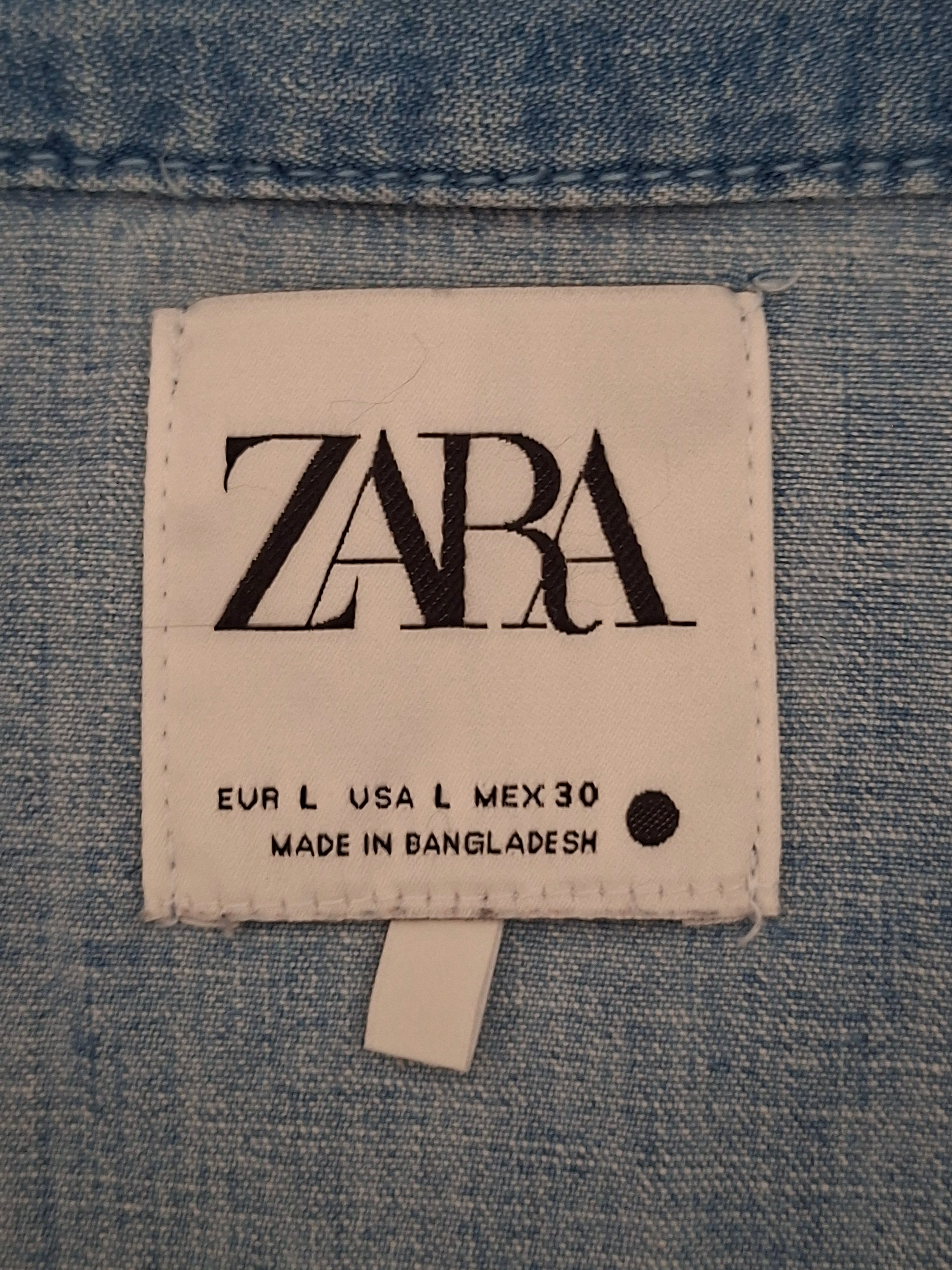 Robe chemise Zara en jean denim bleu – Taille L – 100 % coton